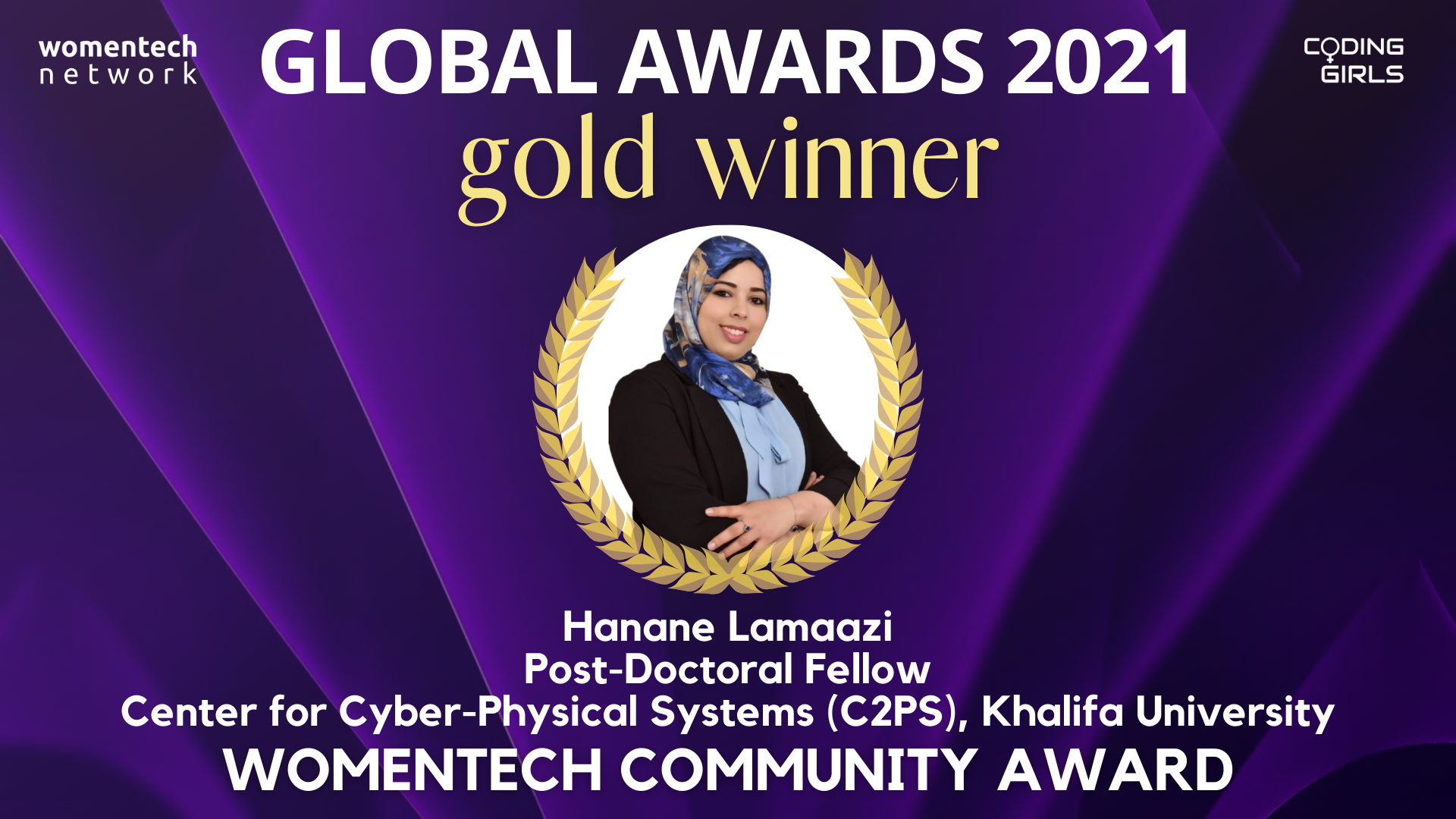 Dr. Hanane Lamaazi Wins Community Award at the WomenTech Global Awards 2021