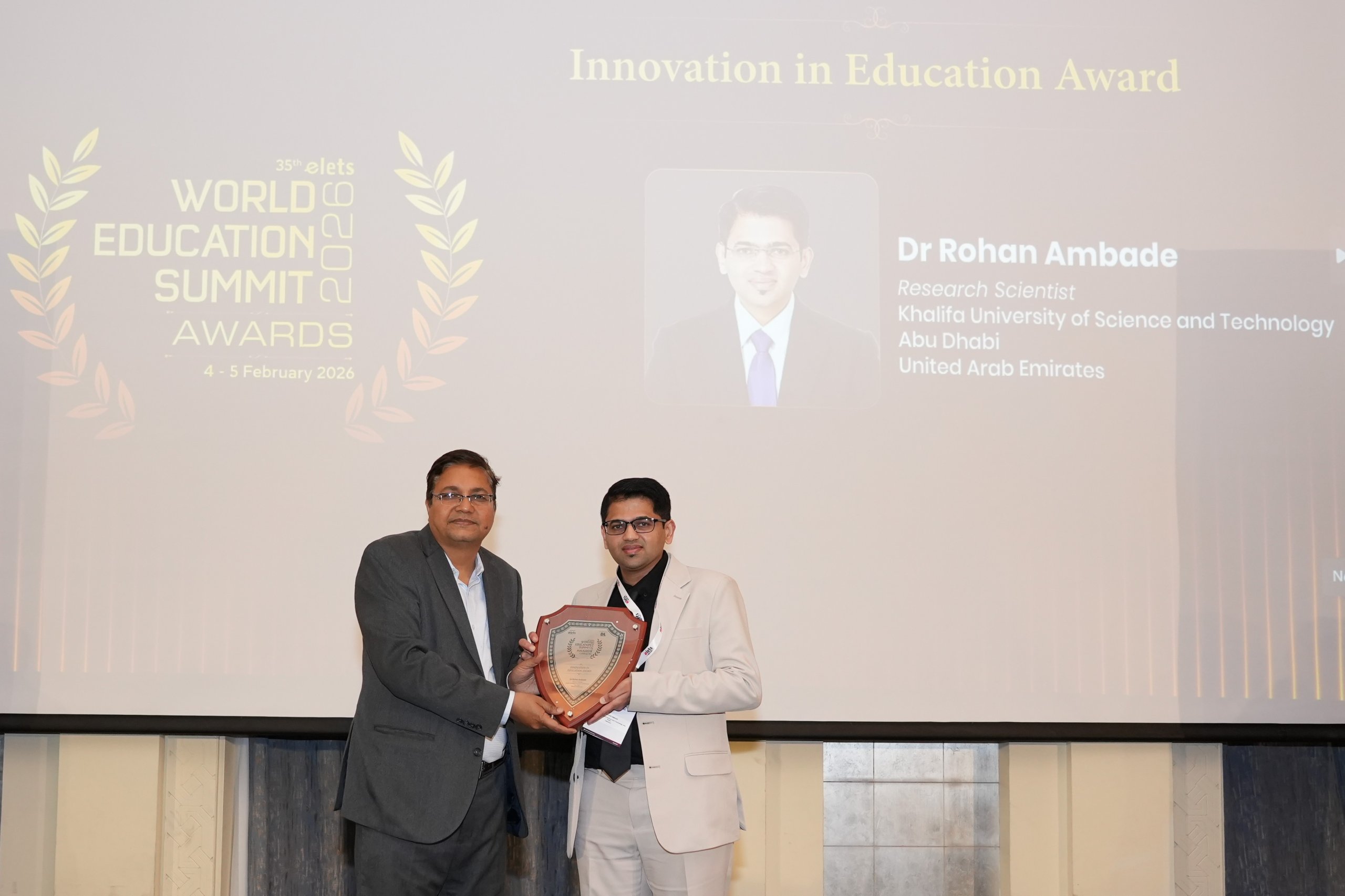 Khalifa University Research Scientist Receives Innovation in Education Award at World Education Summit 2026